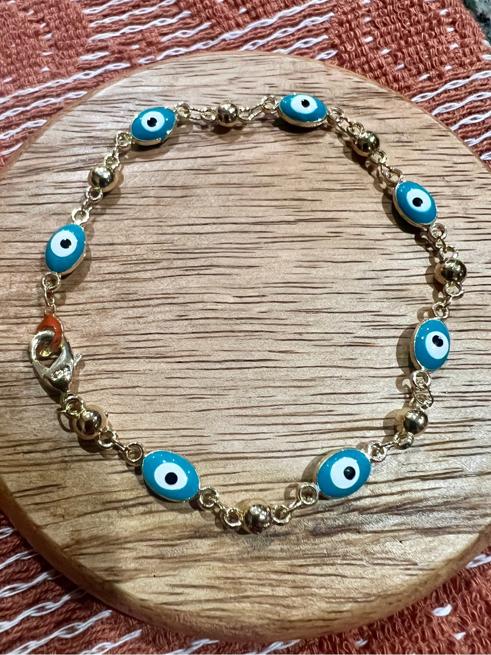 14k Gold plated Blue Evil Eye Link Bracelet - Women Jewelry Size 7.5